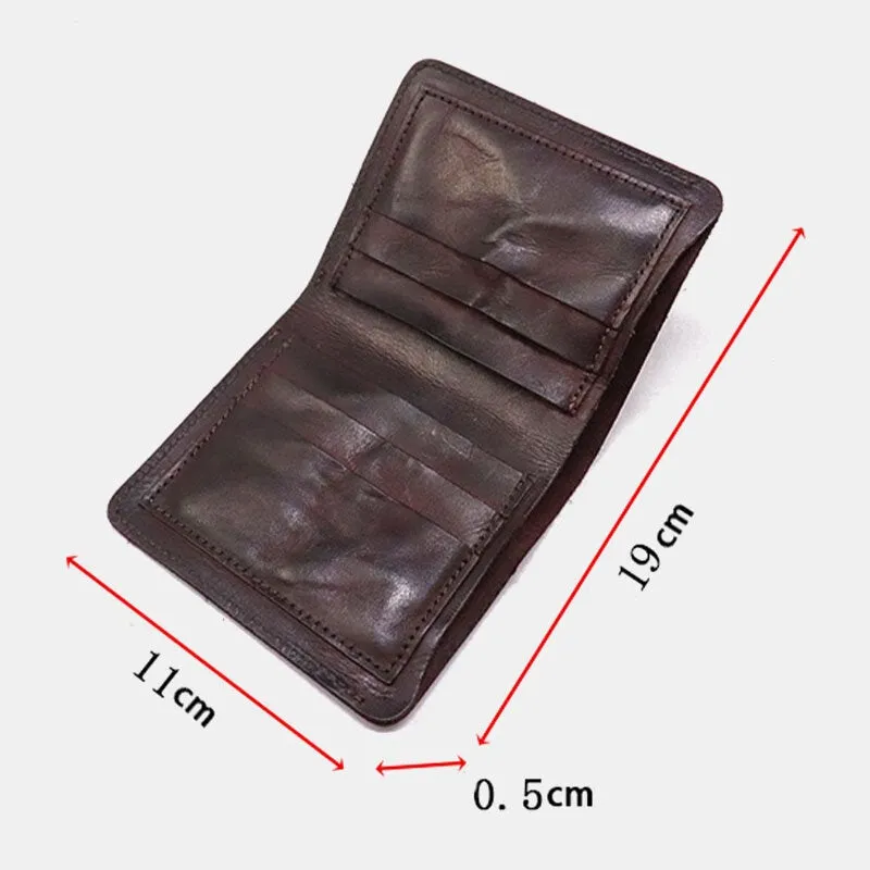 Men Bifold Vertical Cowhide Fold Wallet Retro Multi-card Slot Card Holder Money Clip Mini Coin Purse