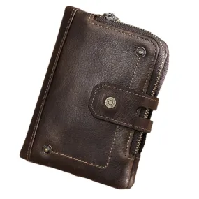 Men First Layer Cowhide Double Zipper Wallet Retro Bifold 12 Card Slot Holder Hasp Coin Purse