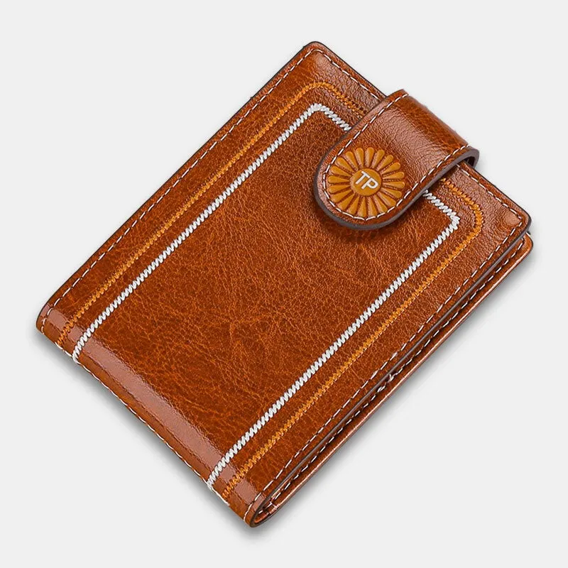 Men Genuine Leather Daisy Pattern Hasp Multifunction Certificate Bag Card Holder Coin Purse Money Clip Cowhide Wallet