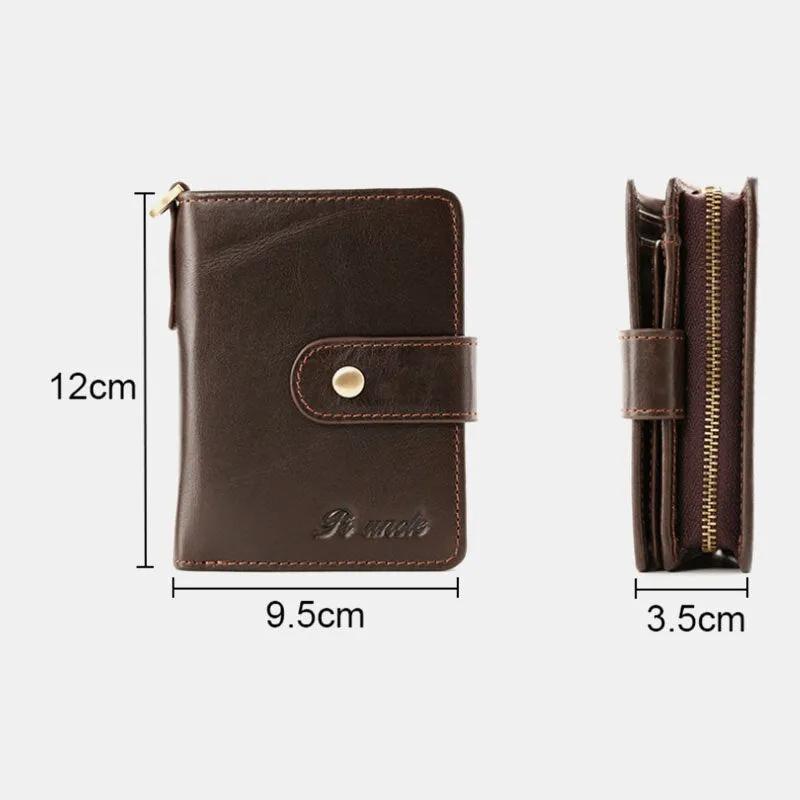 Men Genuine Leather Multi-card Slot Anti-theft RFID Card Holder Zipper Chain Wallet