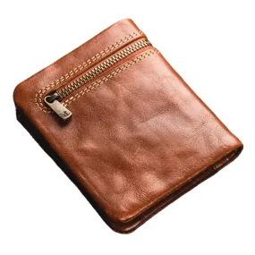 Men Genuine Leather Ultra-thin Short Wallet Retro Bifold Mini Card Case Money Cllip