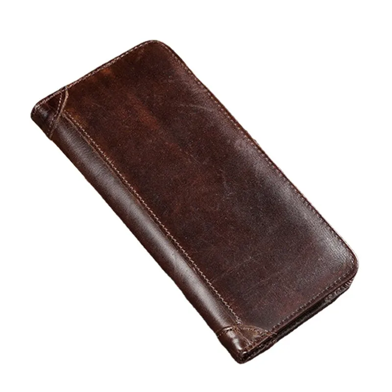 Men Retro Long Bifold Genuine Leather Wallet Casual 12 Card Slot Card Holder Money Clip Clutch Bag