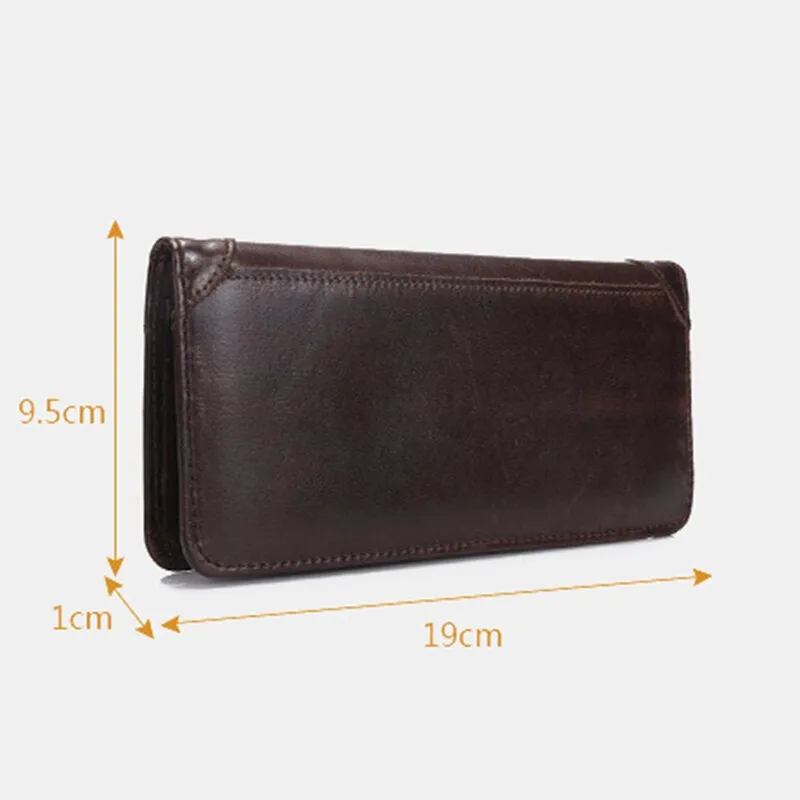 Men Retro Long Bifold Genuine Leather Wallet Casual 12 Card Slot Card Holder Money Clip Clutch Bag