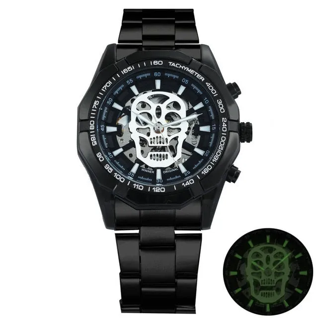 Men Steel Strap Mechanical Skull Watch