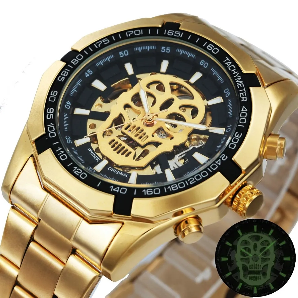 Men Steel Strap Mechanical Skull Watch