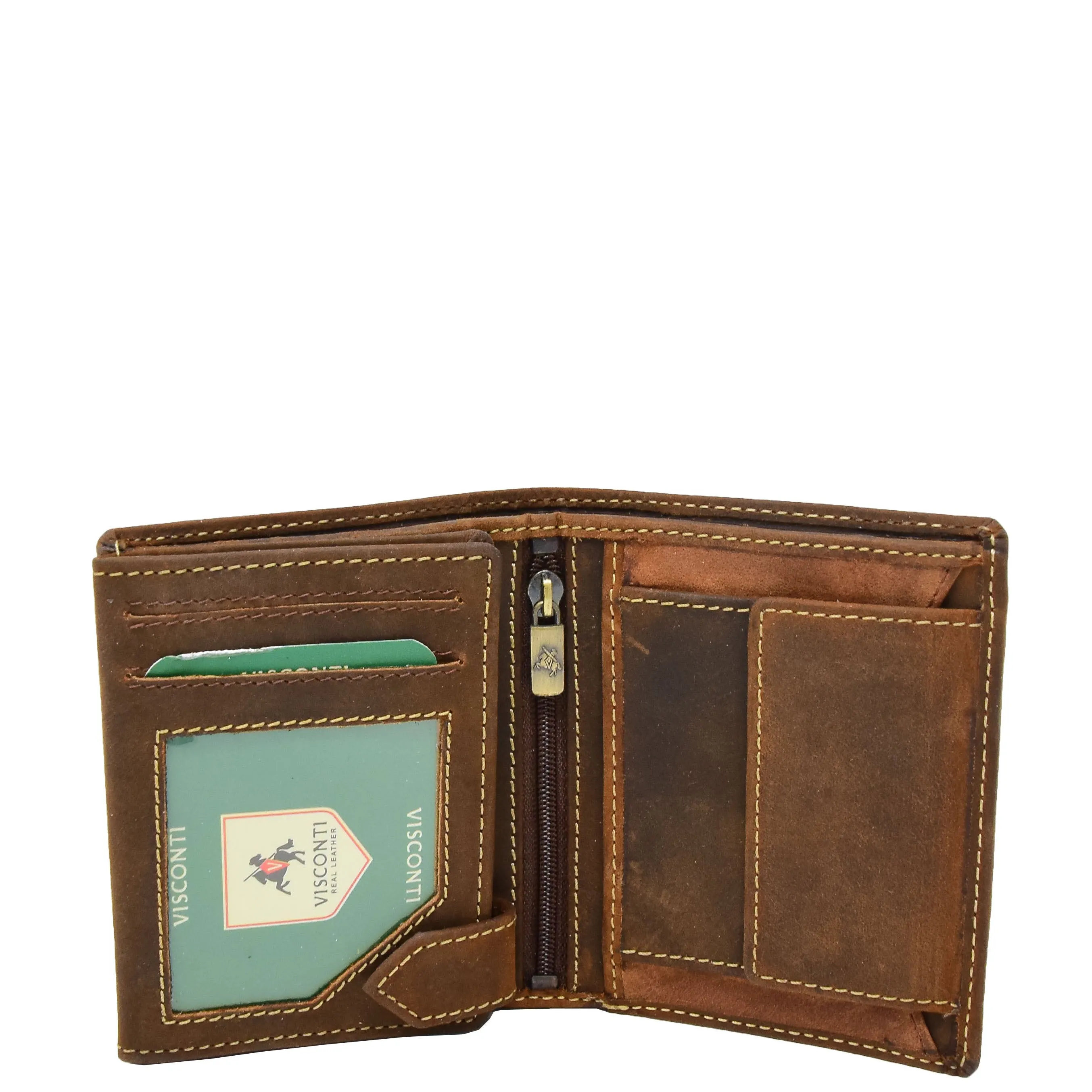 Mens Distressed Leather Wallet Coins Credit Cards Note Case A108 Tan