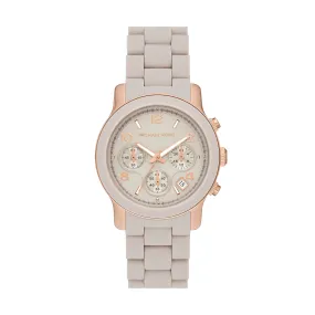 Michael Kors Stainless Steel Women Iconic Reissue Runway Chronograph Watch, 38Mm, Rose Gold/Beige, Runway