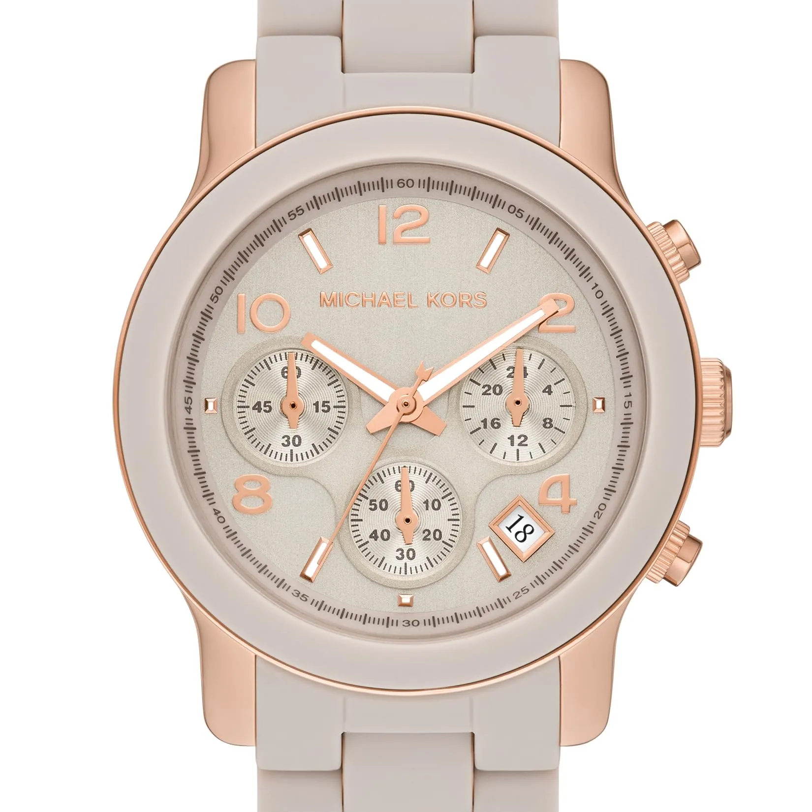 Michael Kors Stainless Steel Women Iconic Reissue Runway Chronograph Watch, 38Mm, Rose Gold/Beige, Runway