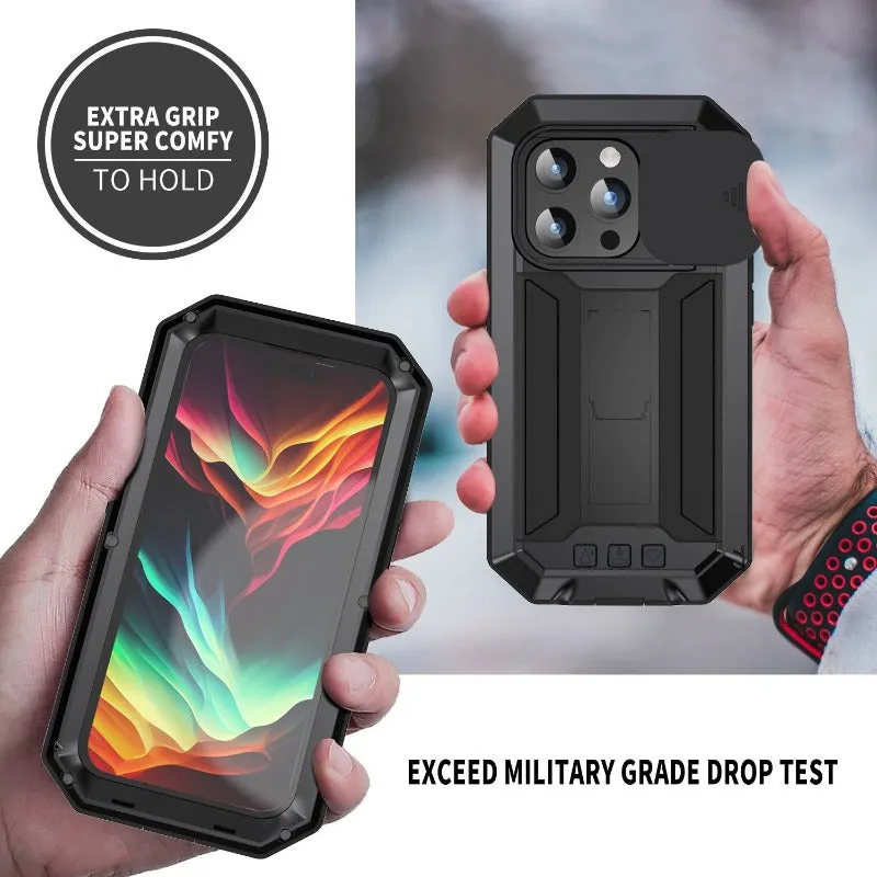 Military Heavy Duty Armor Silicone Phone Case Built in Screen With Metal Kickstand For IPhone