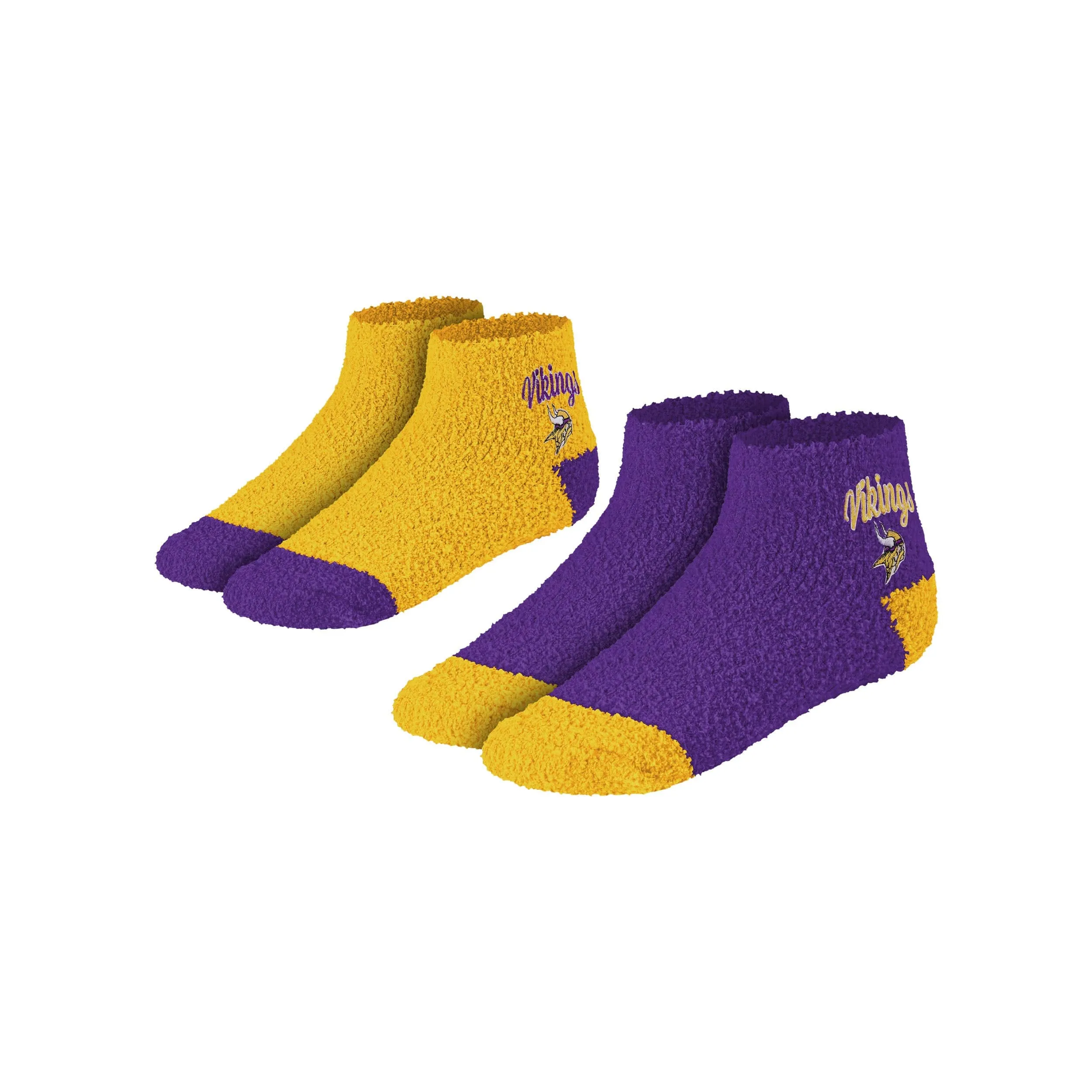 Minnesota Vikings NFL Womens 2 Pack Script Logo Fuzzy Ankle Socks