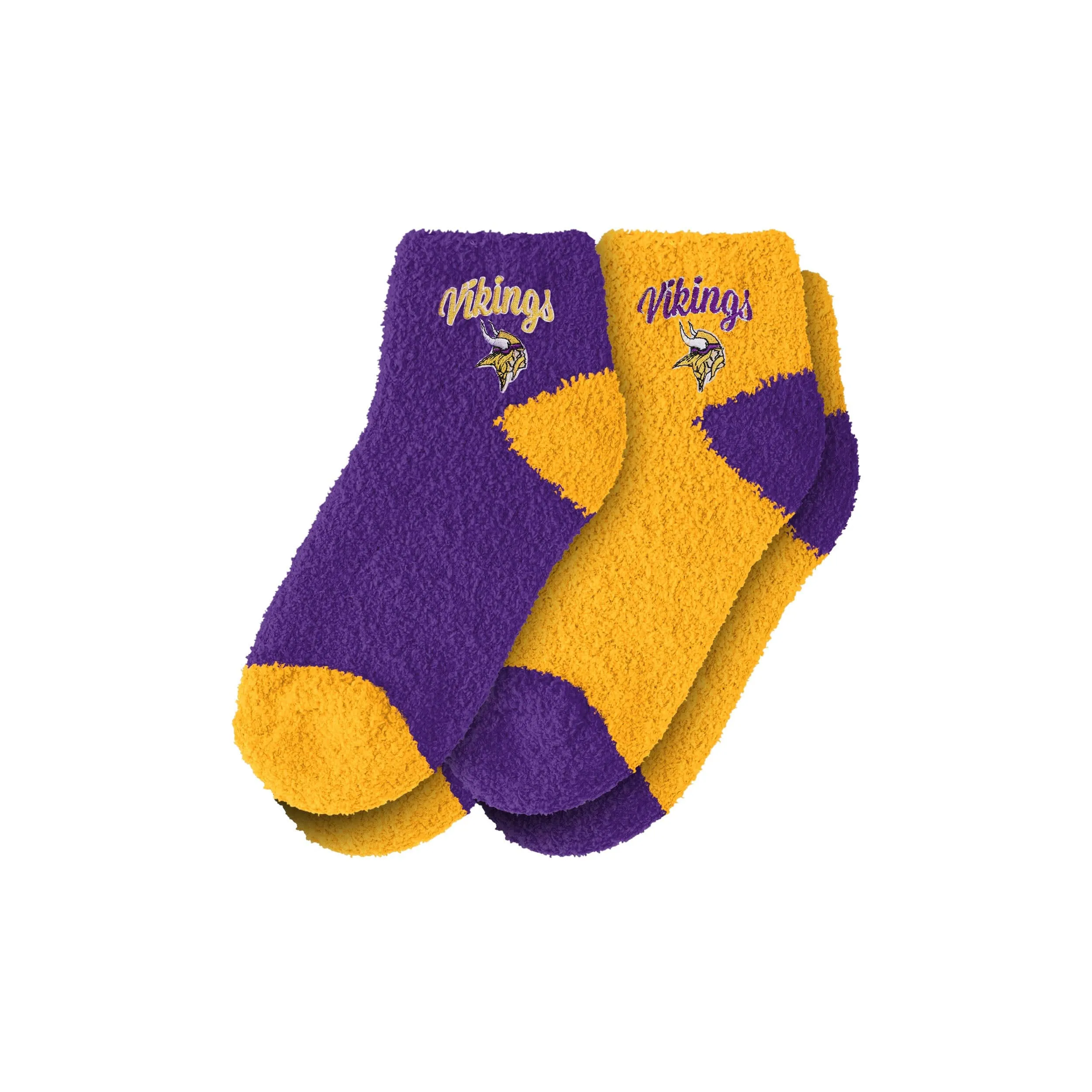 Minnesota Vikings NFL Womens 2 Pack Script Logo Fuzzy Ankle Socks