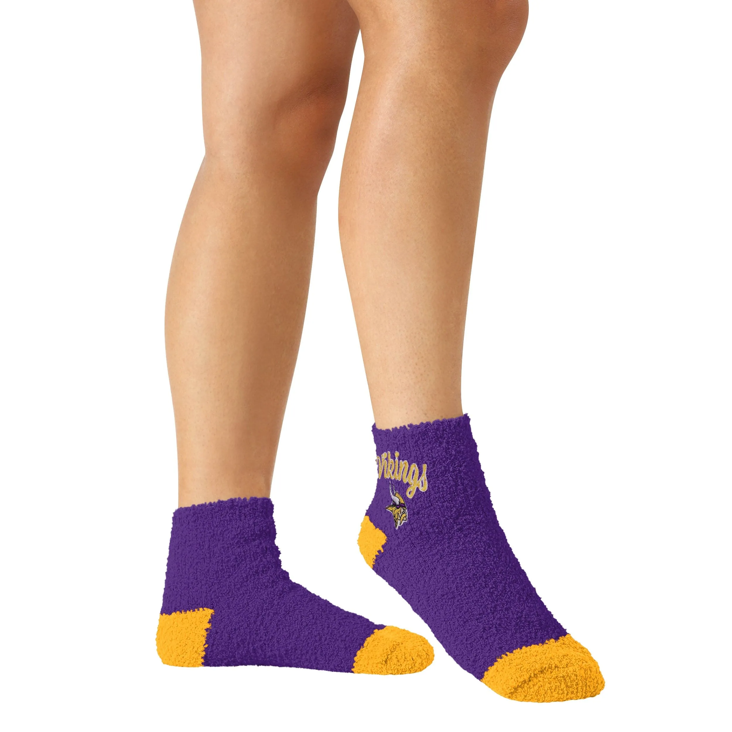 Minnesota Vikings NFL Womens 2 Pack Script Logo Fuzzy Ankle Socks