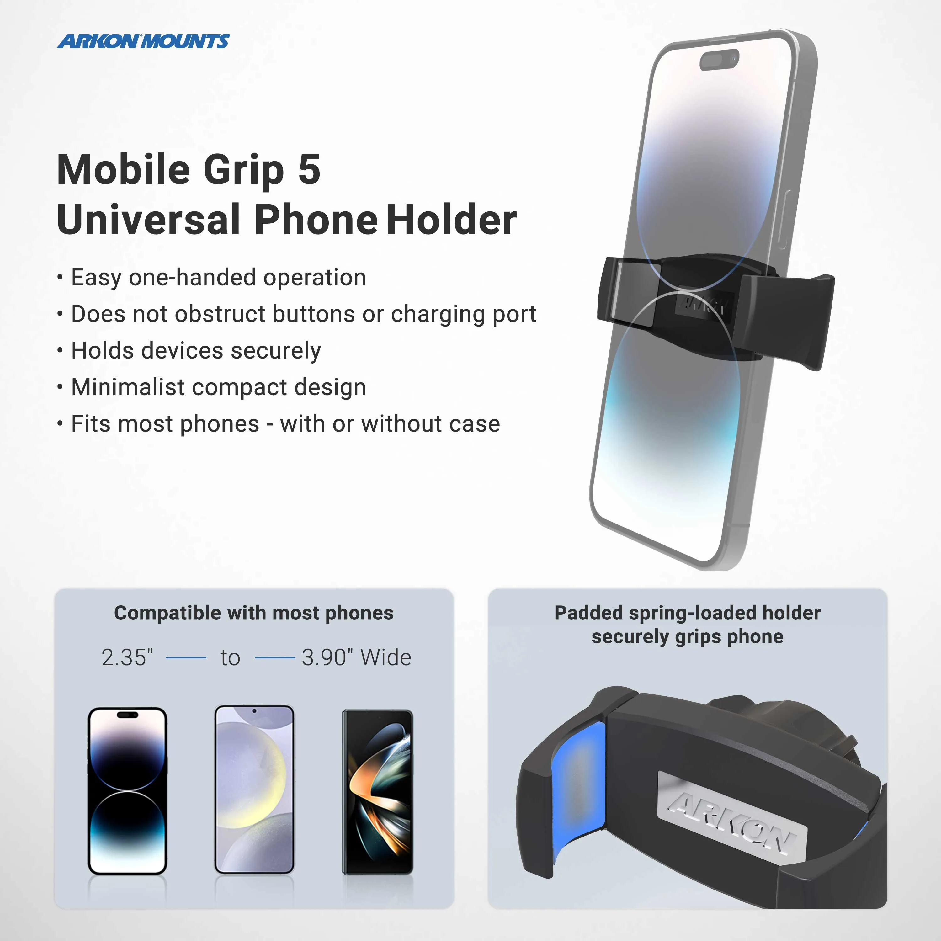 Mobile Grip 5 Robust Phone Mount Holder for iPhone, Galaxy, and Note