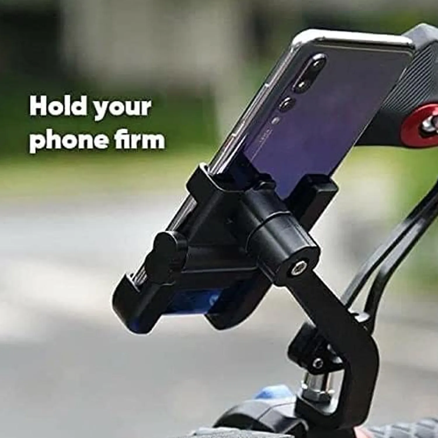 Mobile Phone Holder With Easy Adjustable Rear View Mirror Mount Solid Metal Cradle Stand Suitable for Bike & Mobile Phones