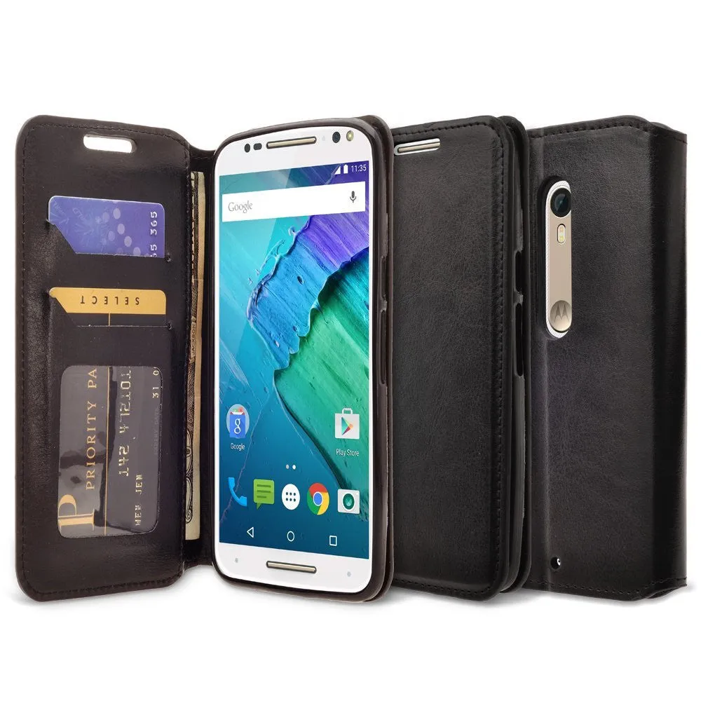 Motorola Droid Turbo 2 Case | Moto X Force Case | Kinzie Bounce Case, Pu Leather Magnetic Fold[Kickstand] Wallet Case with ID & Card Slots for Motorola Droid Turbo 2/X Force/Kinzie Bounce - Black