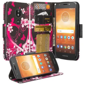 Motorola Moto E5 Play / E5 Cruise / E5 GO Wallet Case, Wrist Strap Leather Wallet Case [Kickstand] with ID & Credit Card Slots - Heart Butterflies