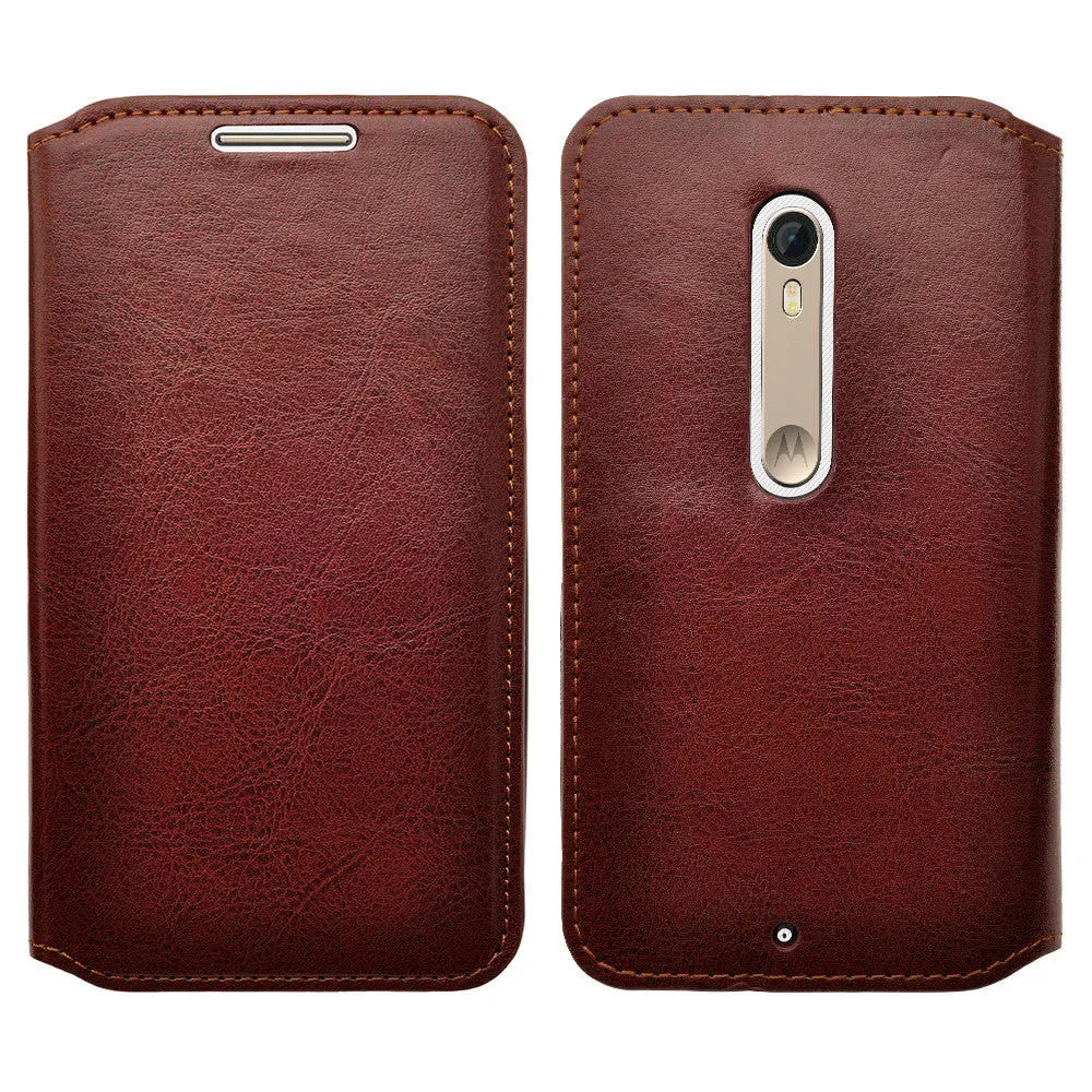 Motorola Moto X Style Case, Magnetic Fold[Kickstand] Pu Leather Wallet Case with ID & Credit Card Slots - Brown