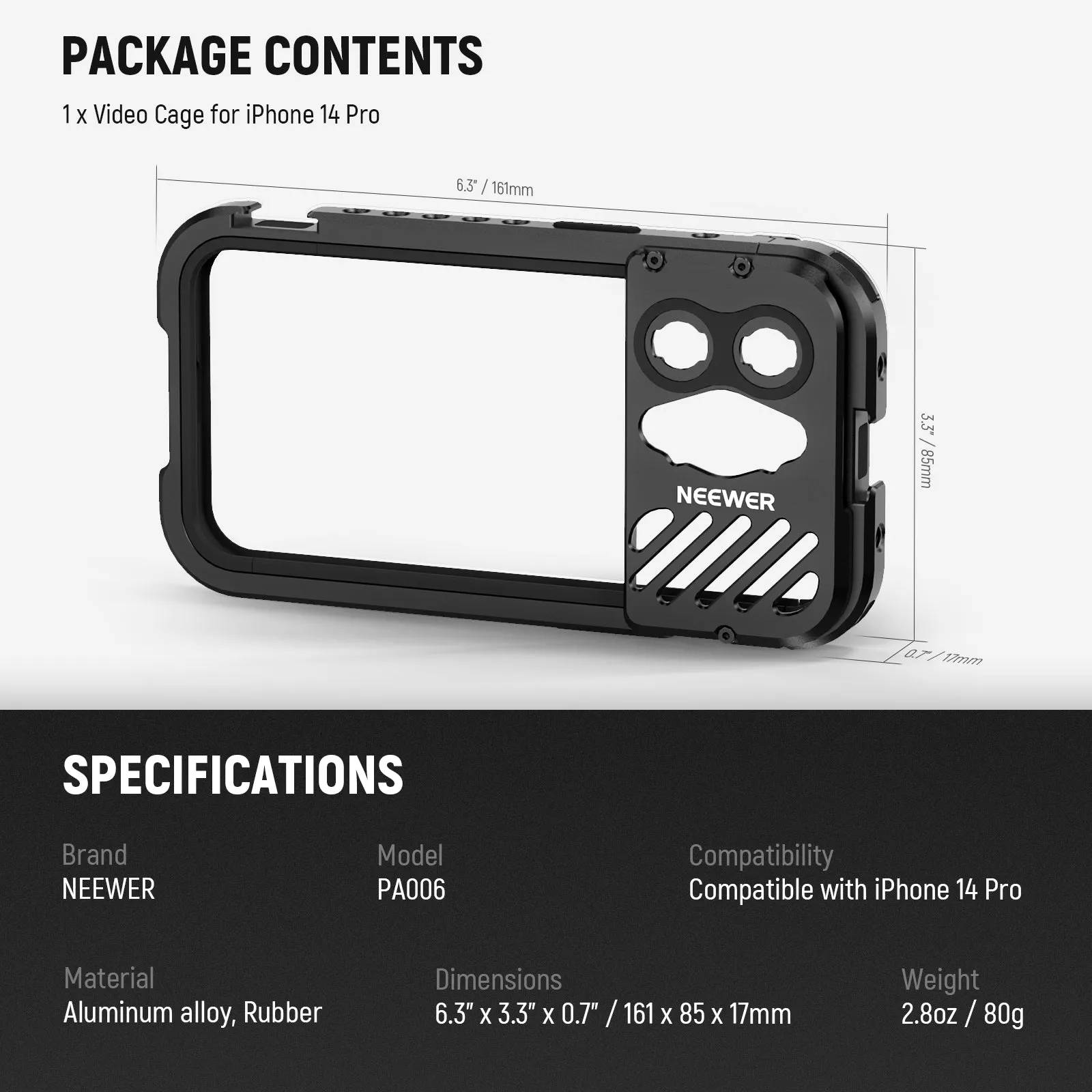 NEEWER Aluminum Alloy Phone Cage for iPhone 14 Pro/14 Pro Max