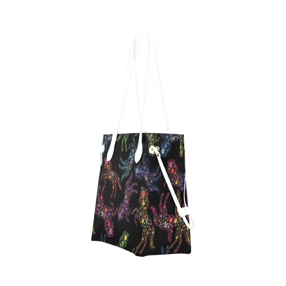 Neon Floral Horses Clover Canvas Tote Bag