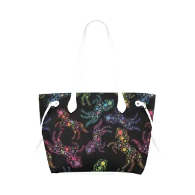 Neon Floral Horses Clover Canvas Tote Bag