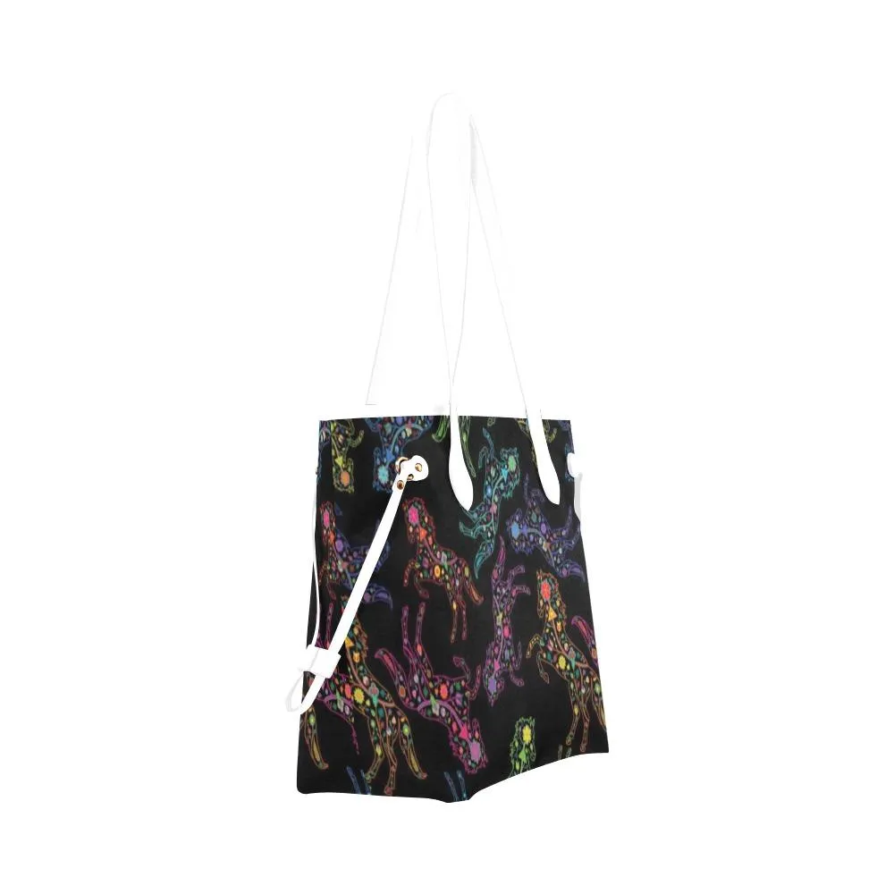 Neon Floral Horses Clover Canvas Tote Bag