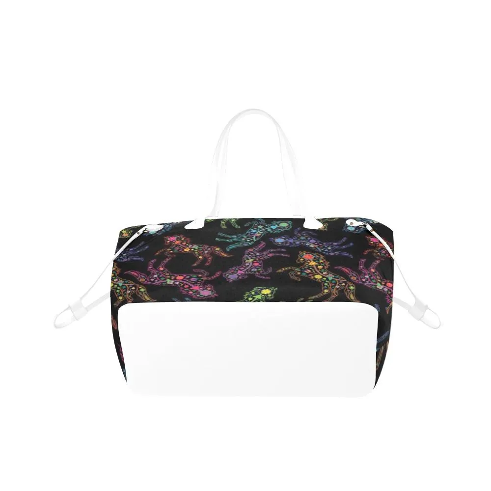 Neon Floral Horses Clover Canvas Tote Bag