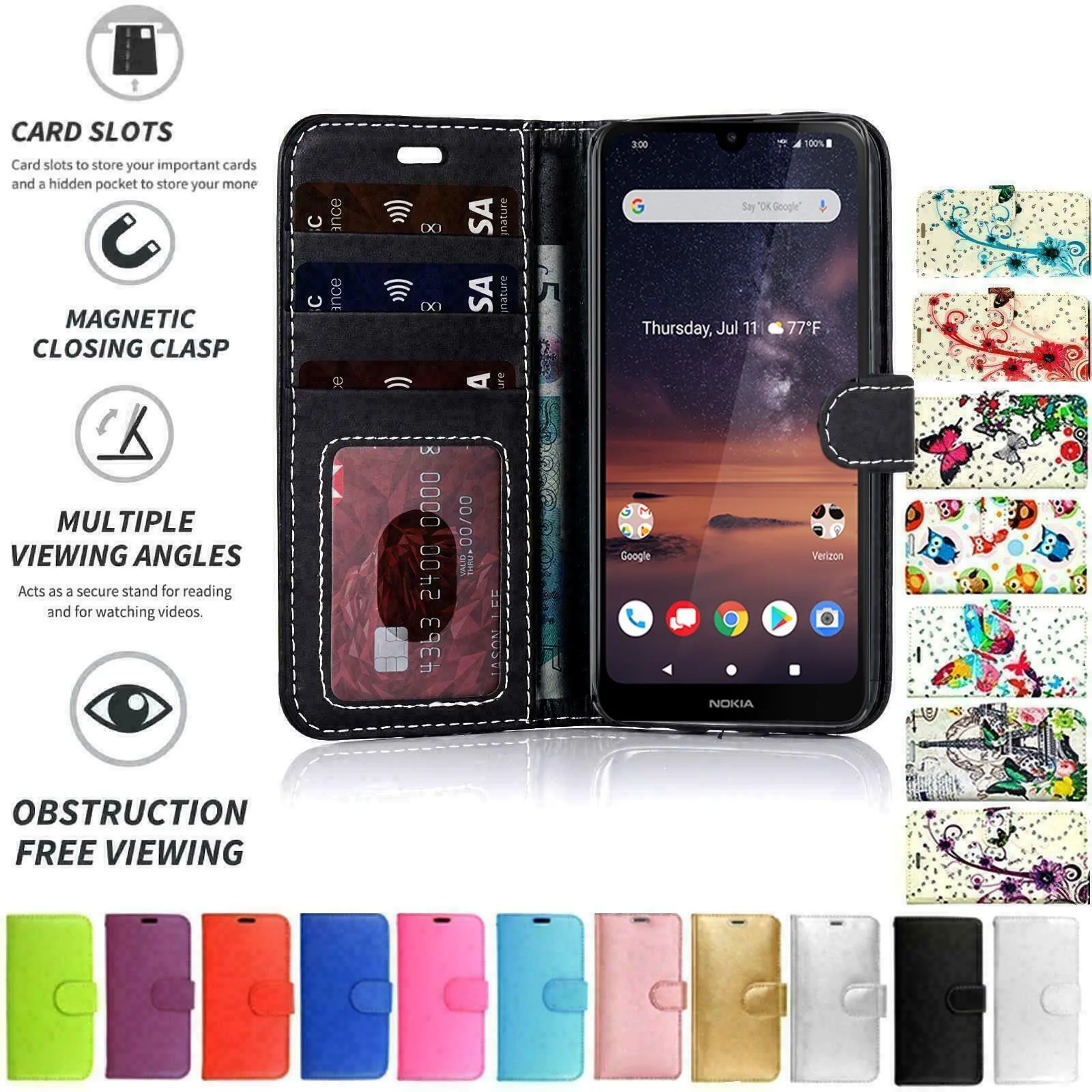 Nokia 3.1 Plus Flip Folio Book Wallet Case