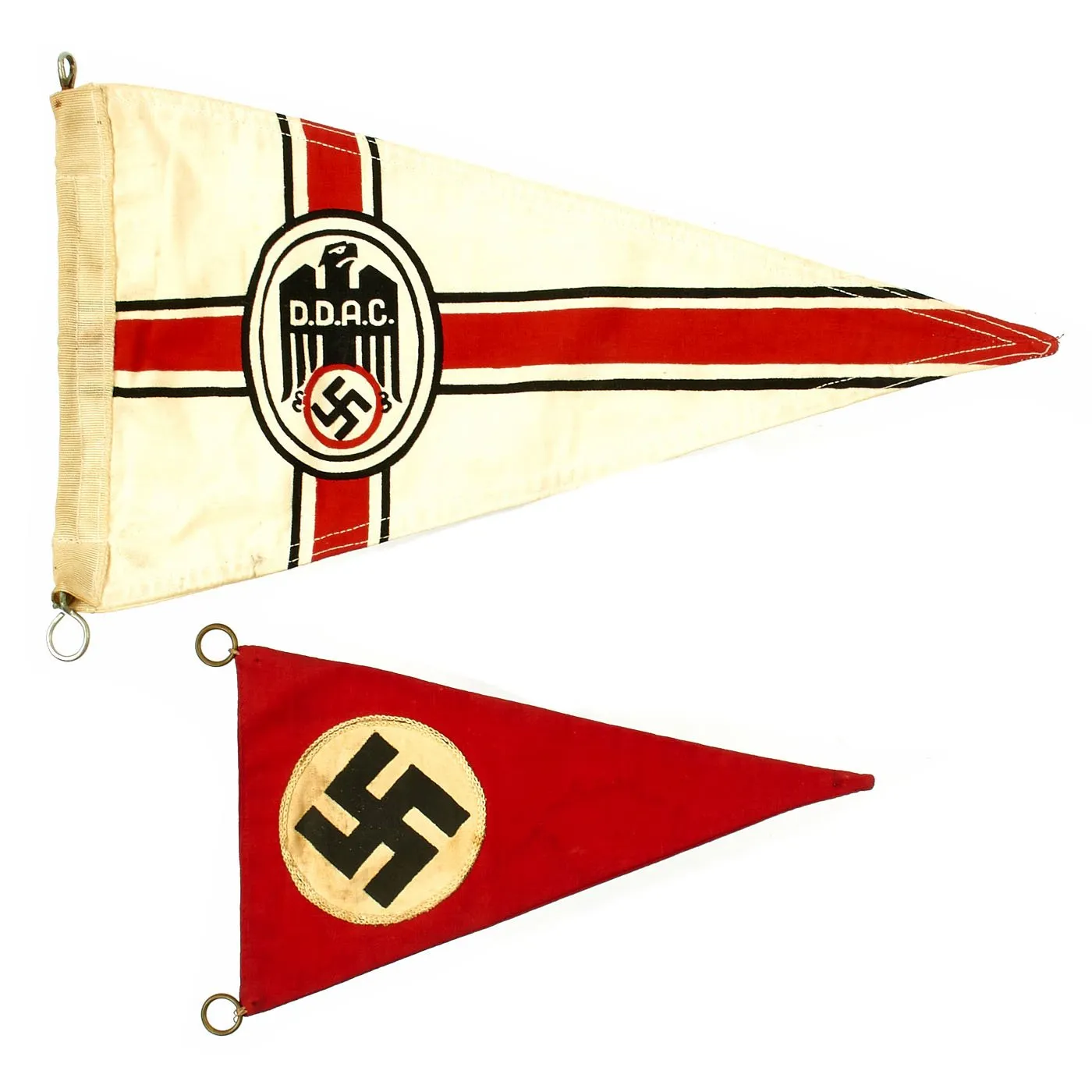 Original German WWII DDAC and NSDAP Vehicle Fender Pennant Flag Set - Der Deutsche Automobil Club