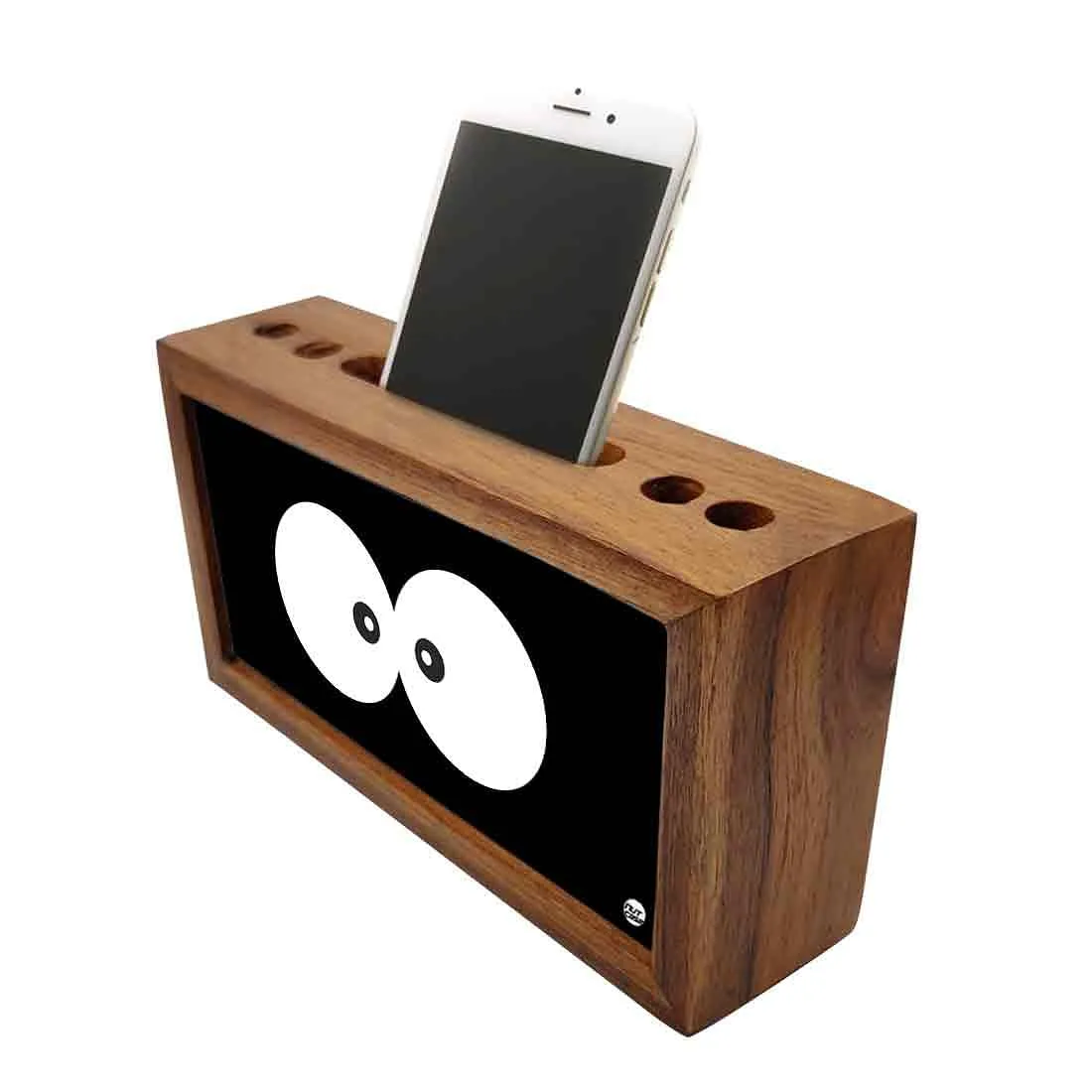 Pen Holder With Phone Stand Wooden Desk Organizer - Squint