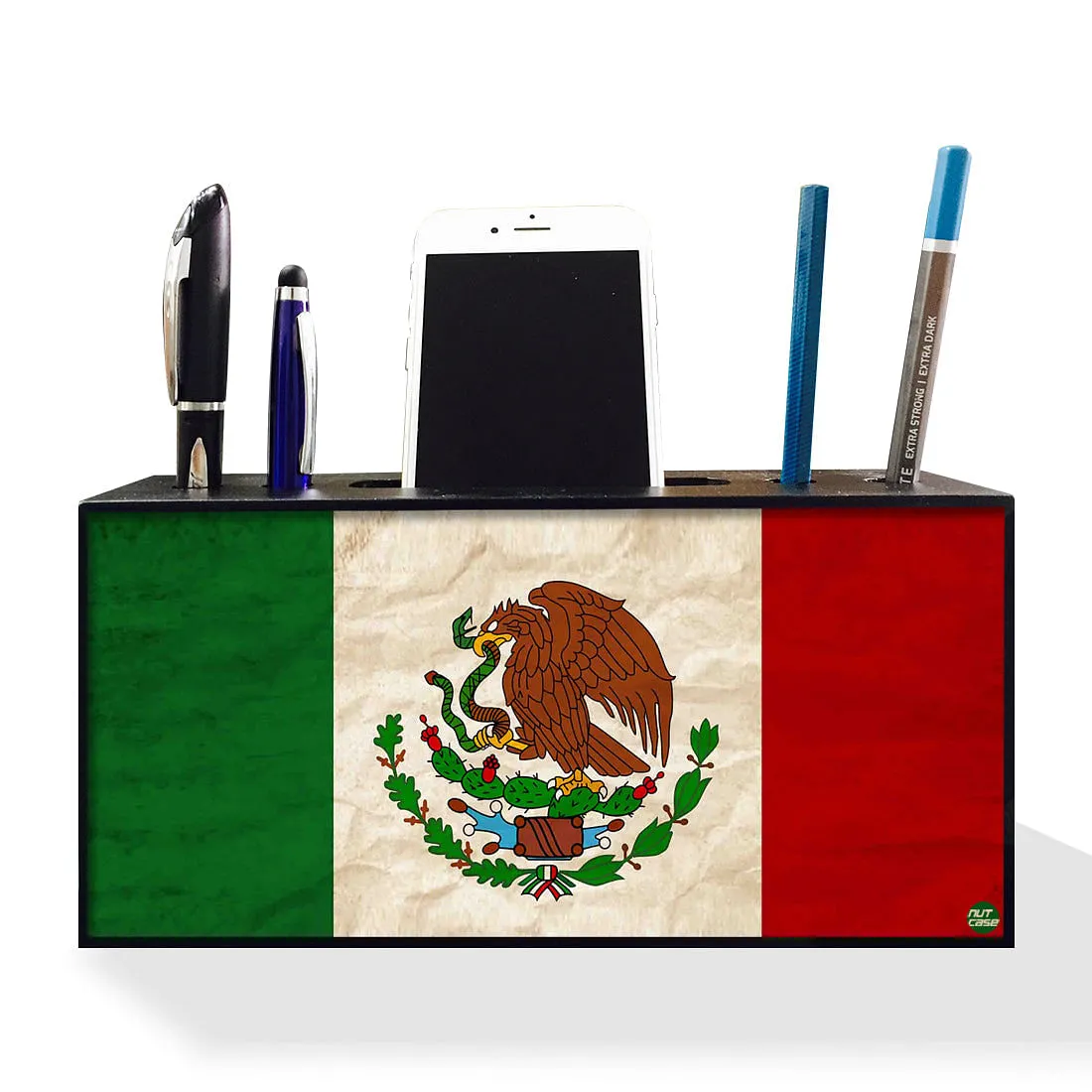 Pen Mobile Stand Holder Desk Organizer - Mexico   Vintage Distressed Flag