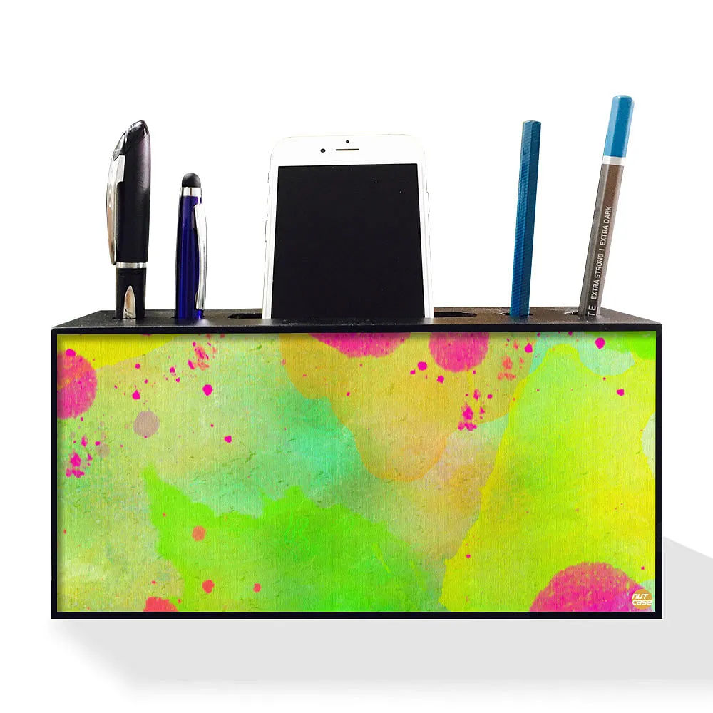 Pen Mobile Stand Holder Desk Organizer - Watercolors Paint Green