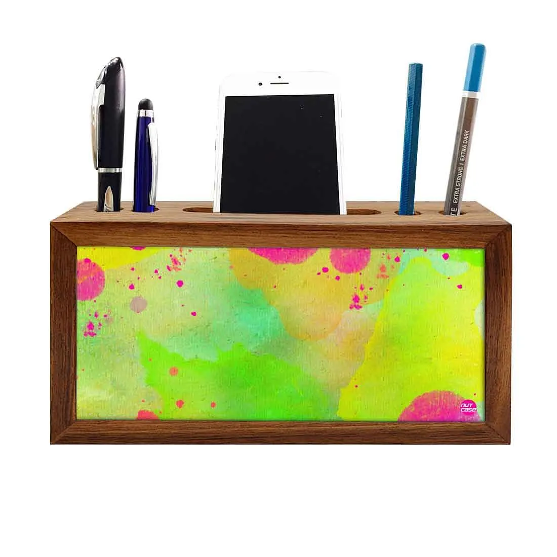 Pen Mobile Stand Holder Desk Organizer - Watercolors Paint Green