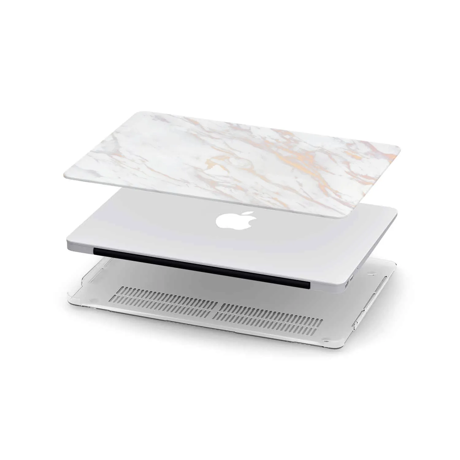 Personalized Macbook Hard Shell Case - White Rose & Gold Marble