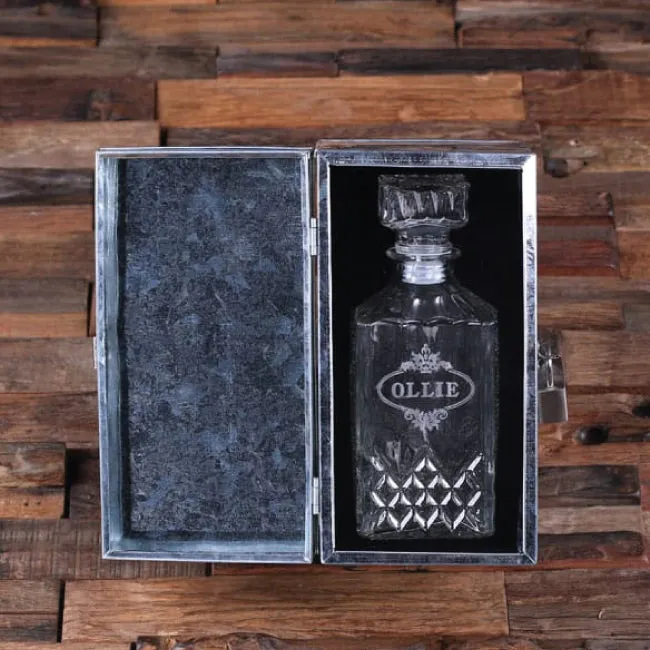 Personalized Whiskey Decanter And Metal Case With Lock