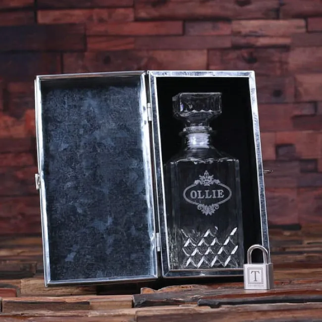 Personalized Whiskey Decanter And Metal Case With Lock