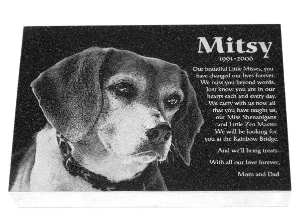 Pet Memorial-Granite Photo Engraved 10 x16 x 2  Custom Made in the USA