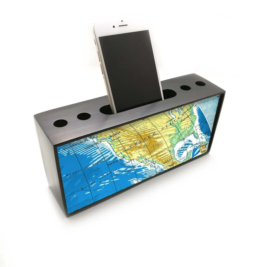 Phone and Pen Stand Holder Desk Organizer for Office - Atlas Map