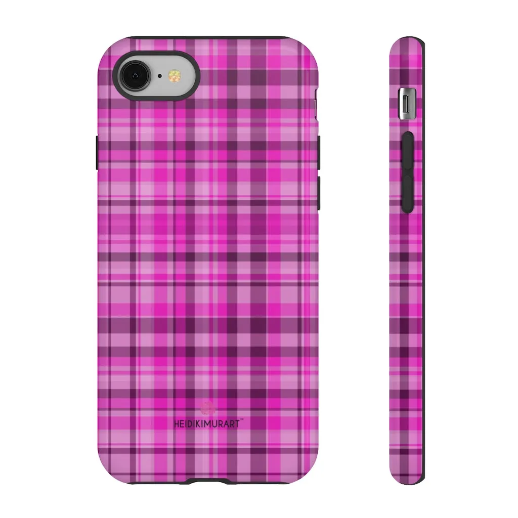 Pink Plaid Print Phone Case, Best Plaid Tartan Print iPhone Samsung Galaxy Case-Made in USA