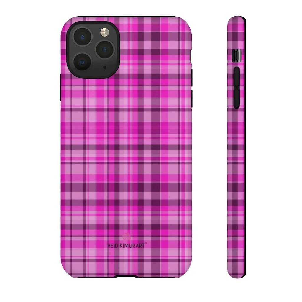 Pink Plaid Print Phone Case, Best Plaid Tartan Print iPhone Samsung Galaxy Case-Made in USA