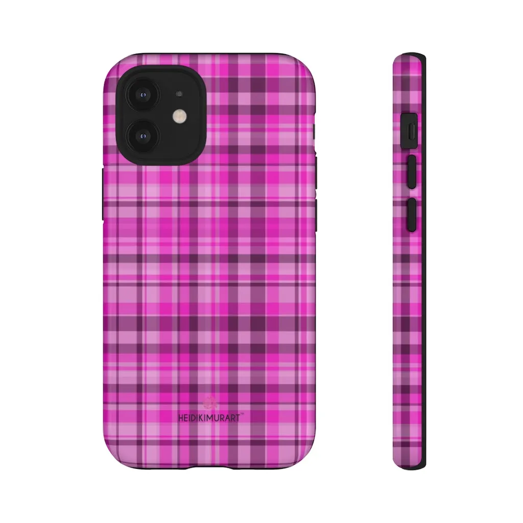 Pink Plaid Print Phone Case, Best Plaid Tartan Print iPhone Samsung Galaxy Case-Made in USA