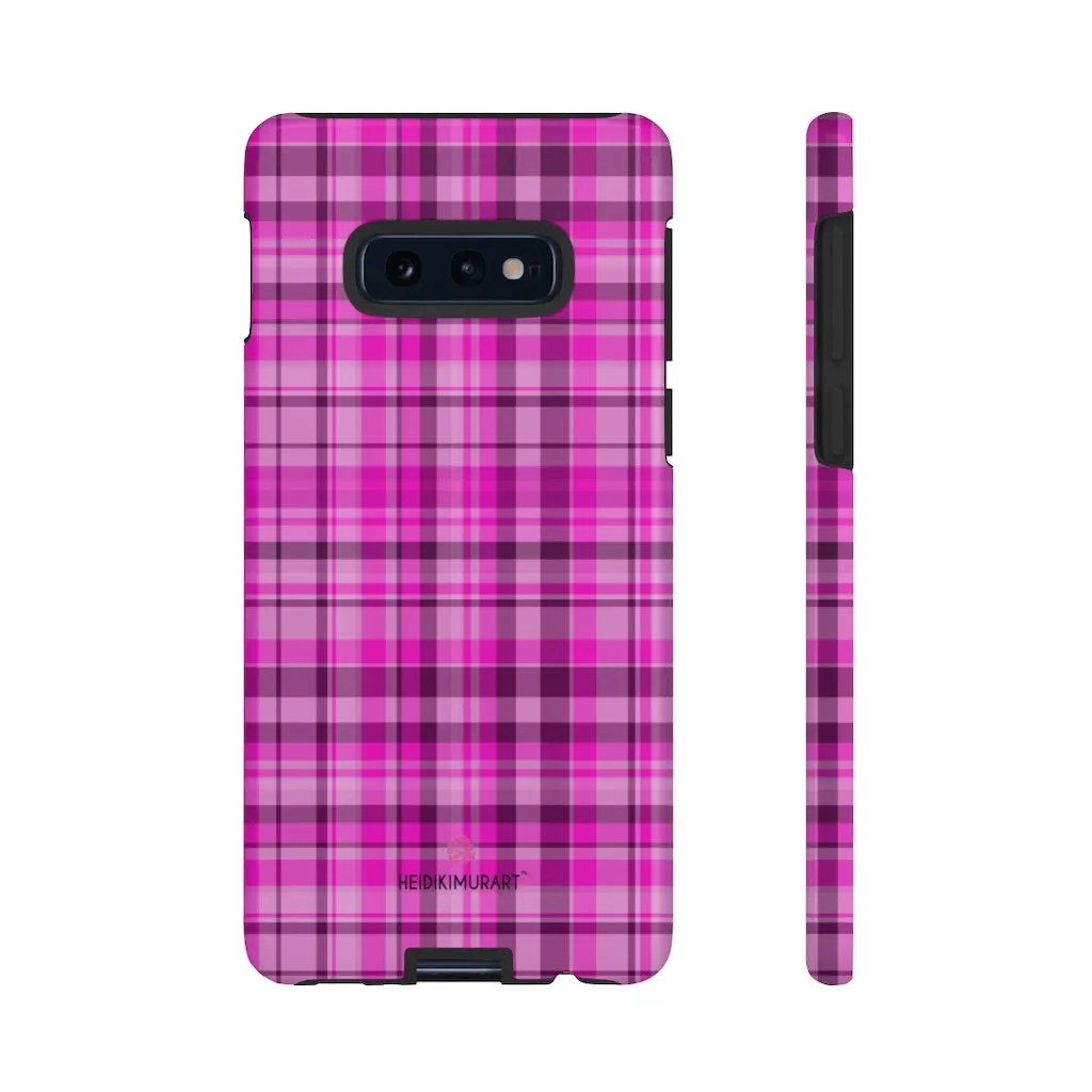 Pink Plaid Print Phone Case, Best Plaid Tartan Print iPhone Samsung Galaxy Case-Made in USA