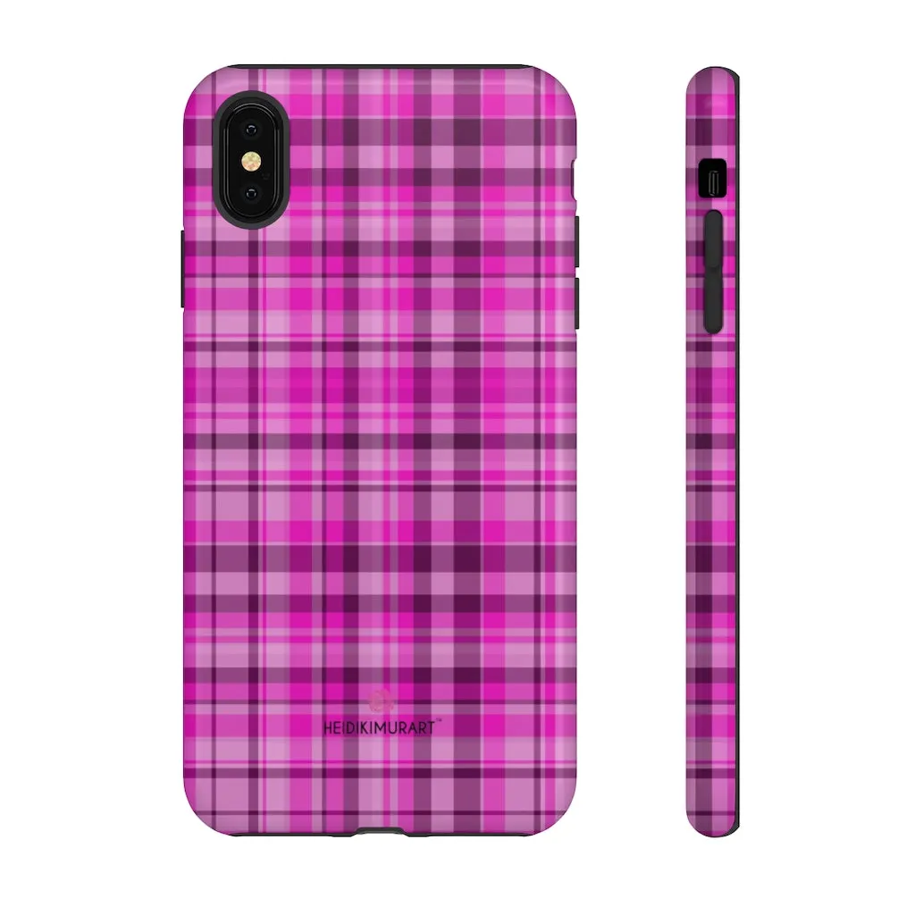 Pink Plaid Print Phone Case, Best Plaid Tartan Print iPhone Samsung Galaxy Case-Made in USA