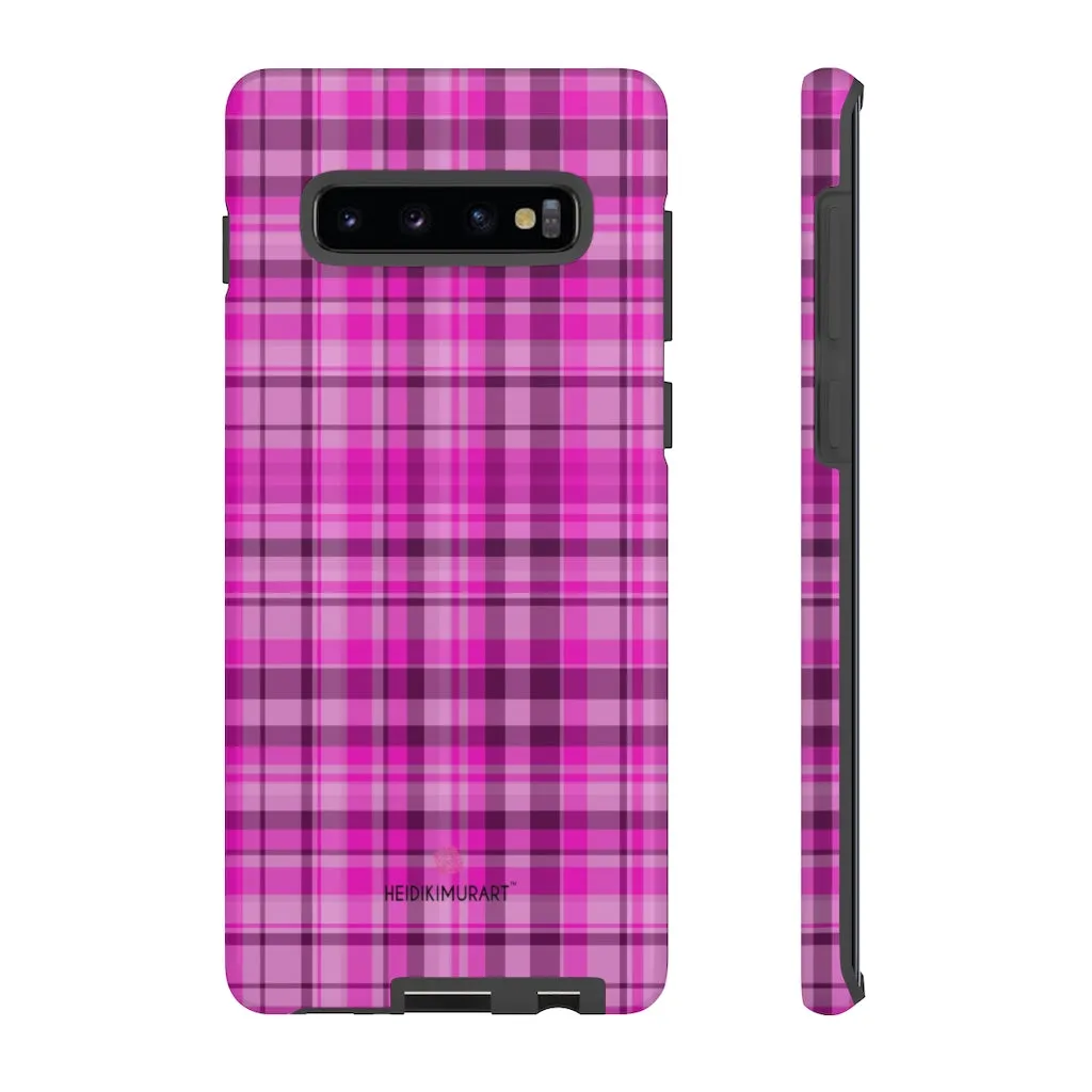 Pink Plaid Print Phone Case, Best Plaid Tartan Print iPhone Samsung Galaxy Case-Made in USA