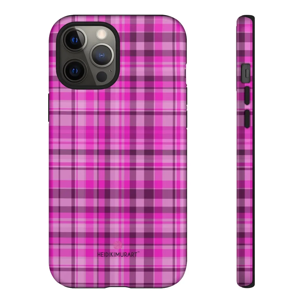 Pink Plaid Print Phone Case, Best Plaid Tartan Print iPhone Samsung Galaxy Case-Made in USA