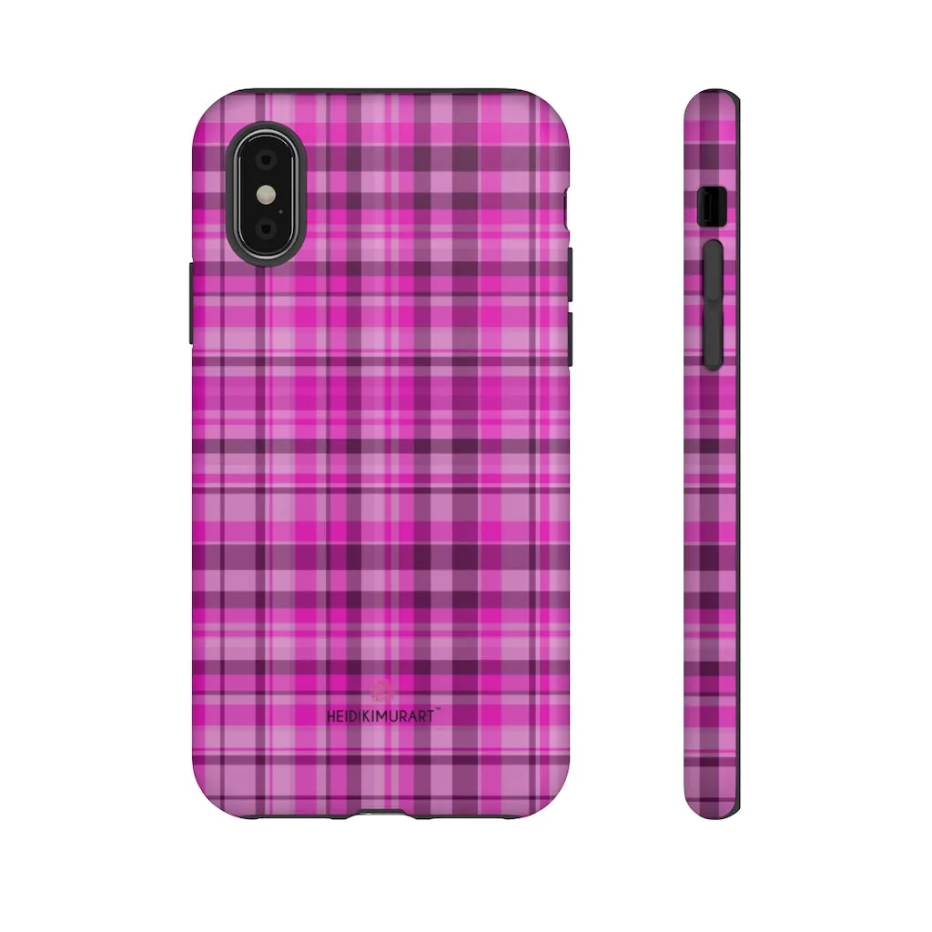 Pink Plaid Print Phone Case, Best Plaid Tartan Print iPhone Samsung Galaxy Case-Made in USA