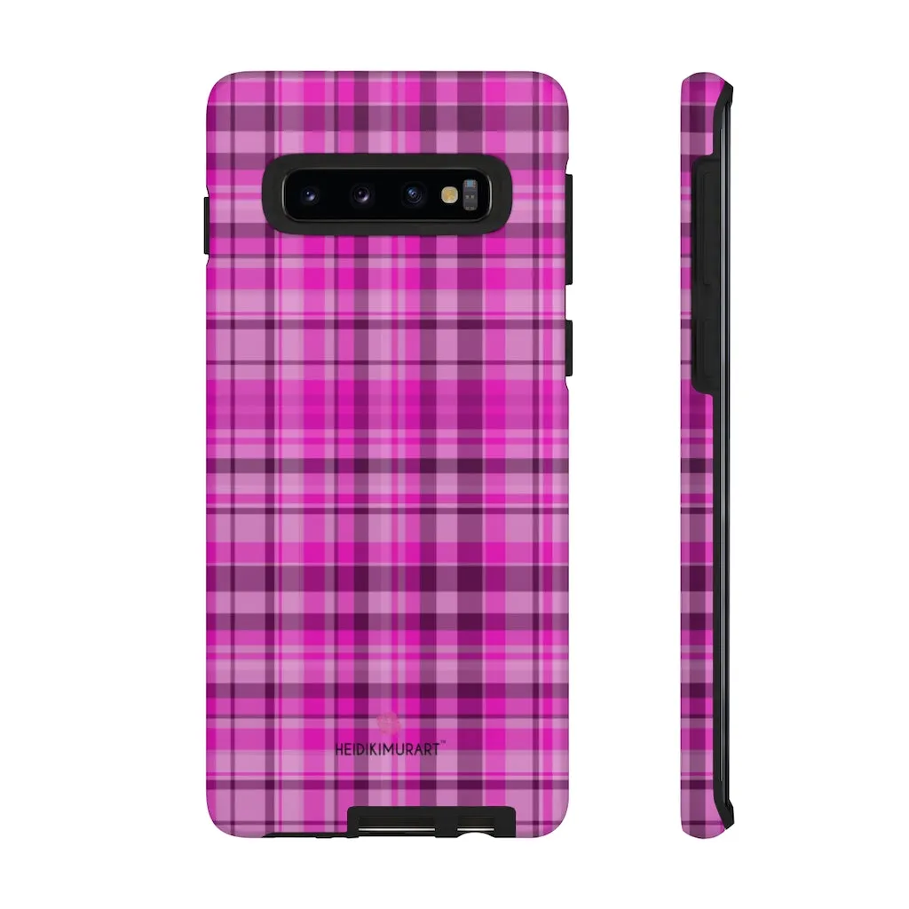 Pink Plaid Print Phone Case, Best Plaid Tartan Print iPhone Samsung Galaxy Case-Made in USA