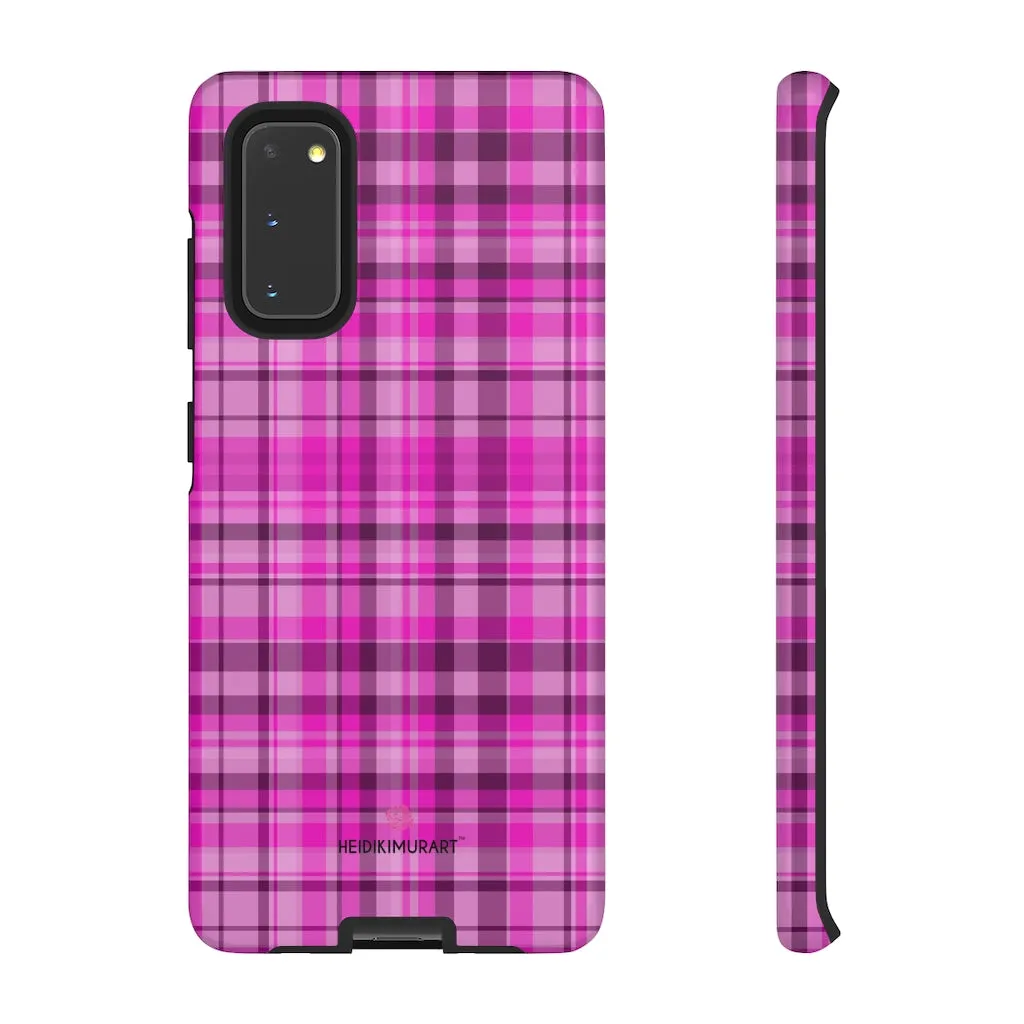 Pink Plaid Print Phone Case, Best Plaid Tartan Print iPhone Samsung Galaxy Case-Made in USA