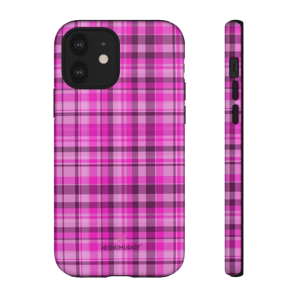 Pink Plaid Print Phone Case, Best Plaid Tartan Print iPhone Samsung Galaxy Case-Made in USA