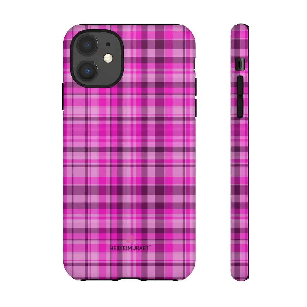 Pink Plaid Print Phone Case, Best Plaid Tartan Print iPhone Samsung Galaxy Case-Made in USA