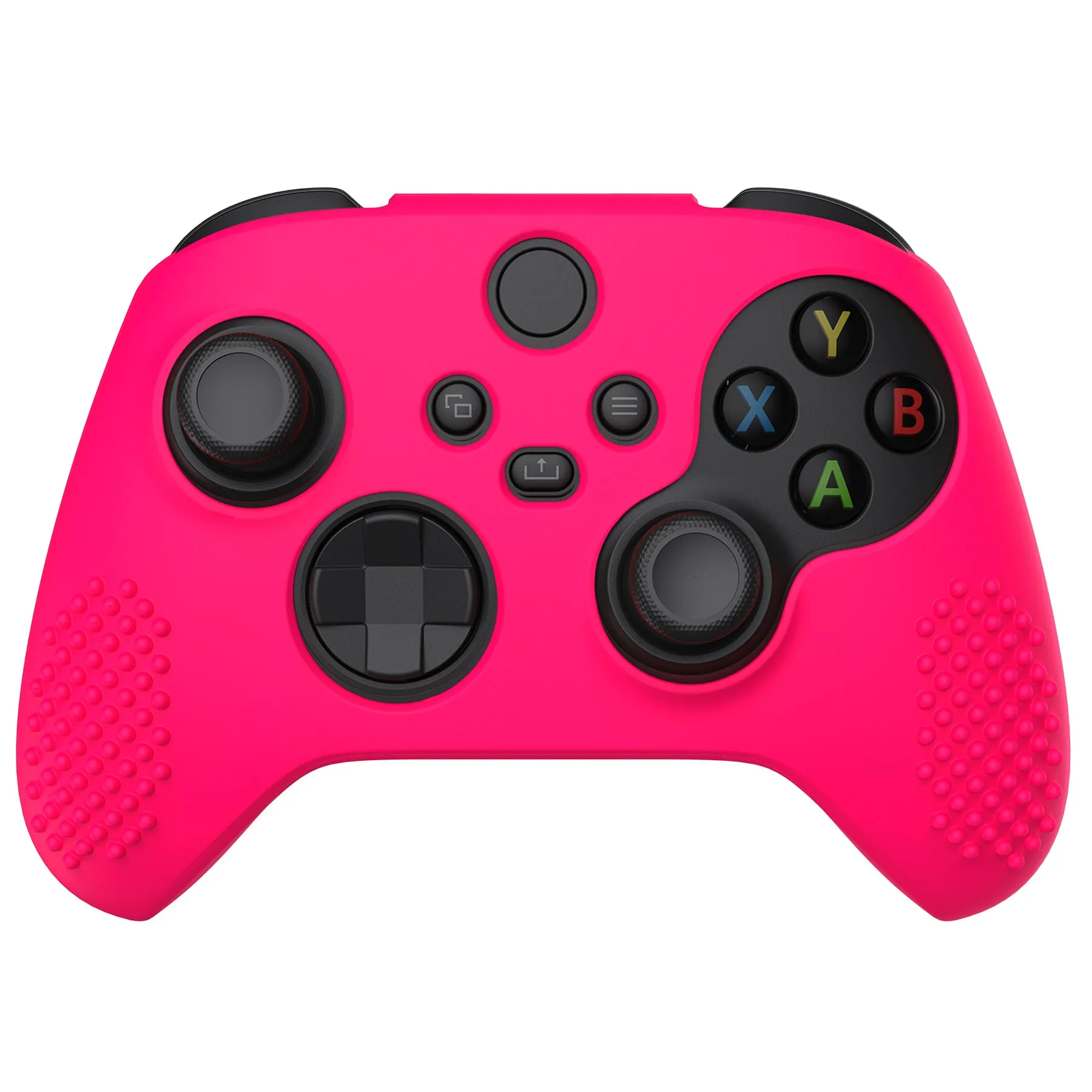 PlayVital Bright Pink 3D Studded Edition Anti-slip Silicone Cover Skin for Xbox Series X Controller, Soft Rubber Case Protector for Xbox Series S Controller with 6 Black Thumb Grip Caps - SDX3019